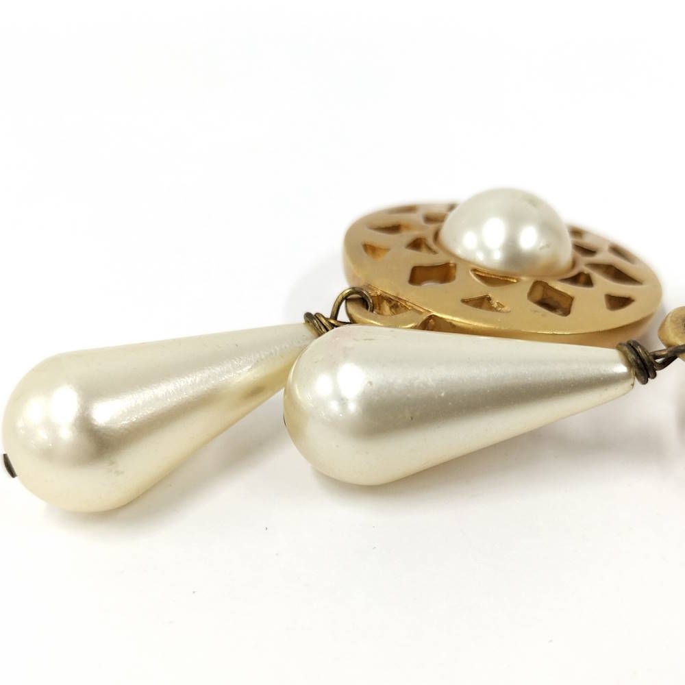 Celine Earrings Plating Faux Pearl Gold White — view 3