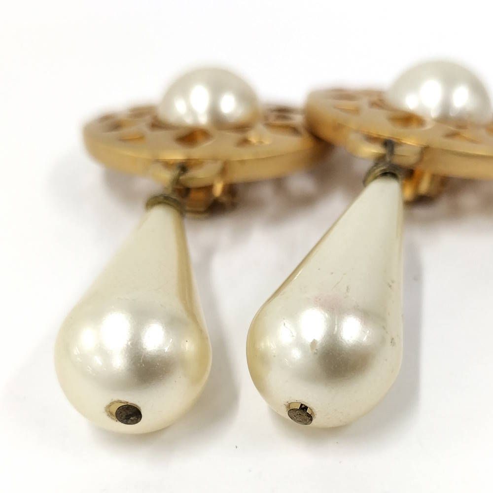 Celine Earrings Plating Faux Pearl Gold White — view 4