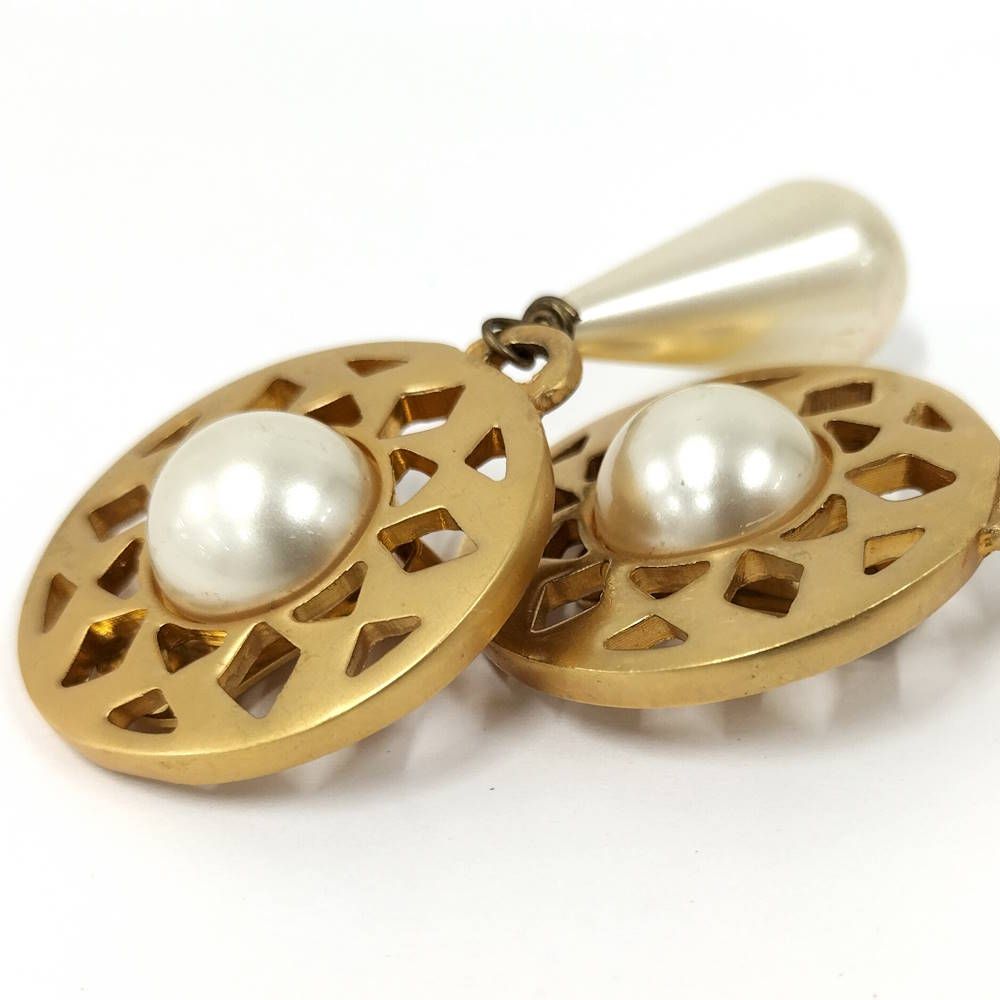 Celine Earrings Plating Faux Pearl Gold White — view 6