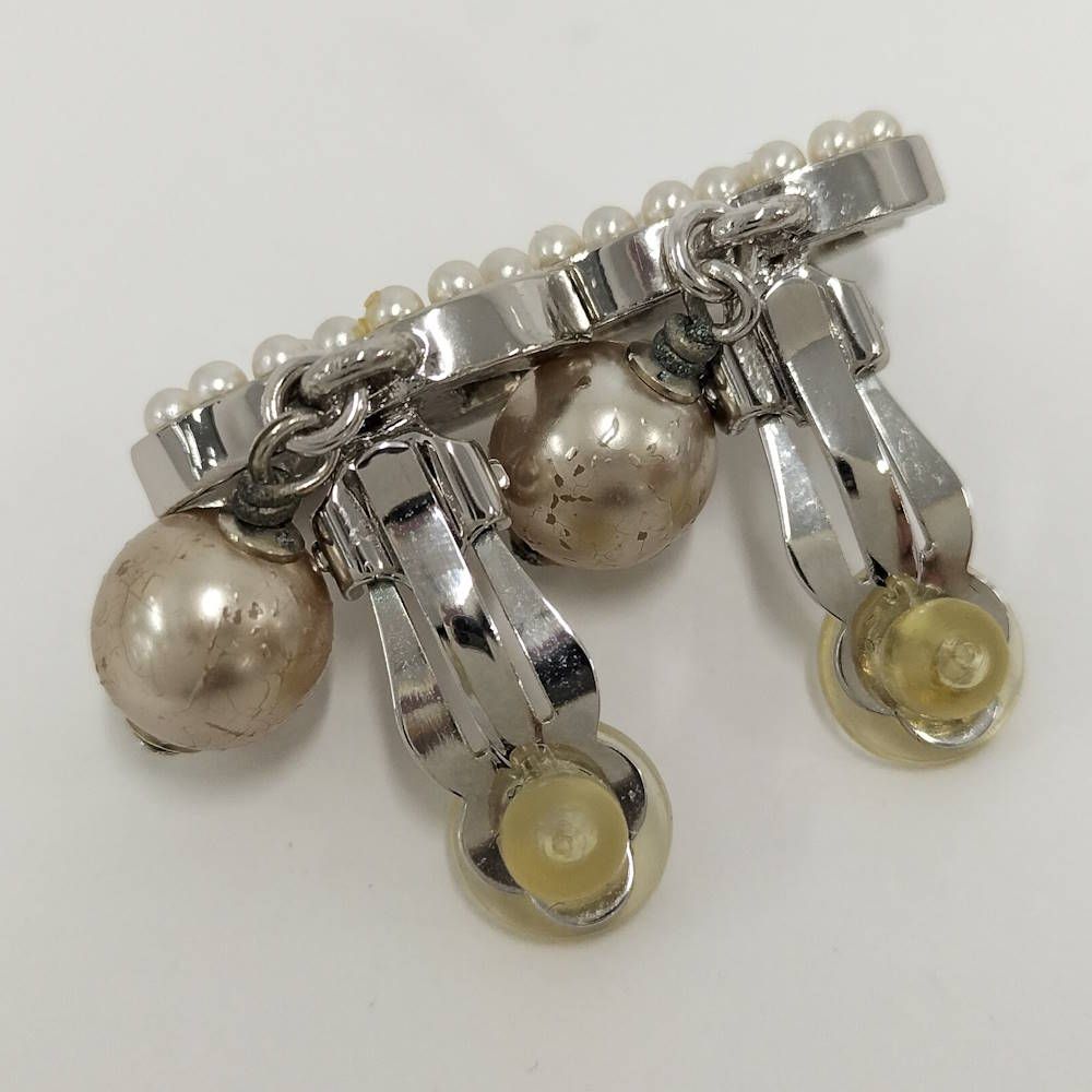 Chanel Earrings CC Pearl Plated Silver — view 2