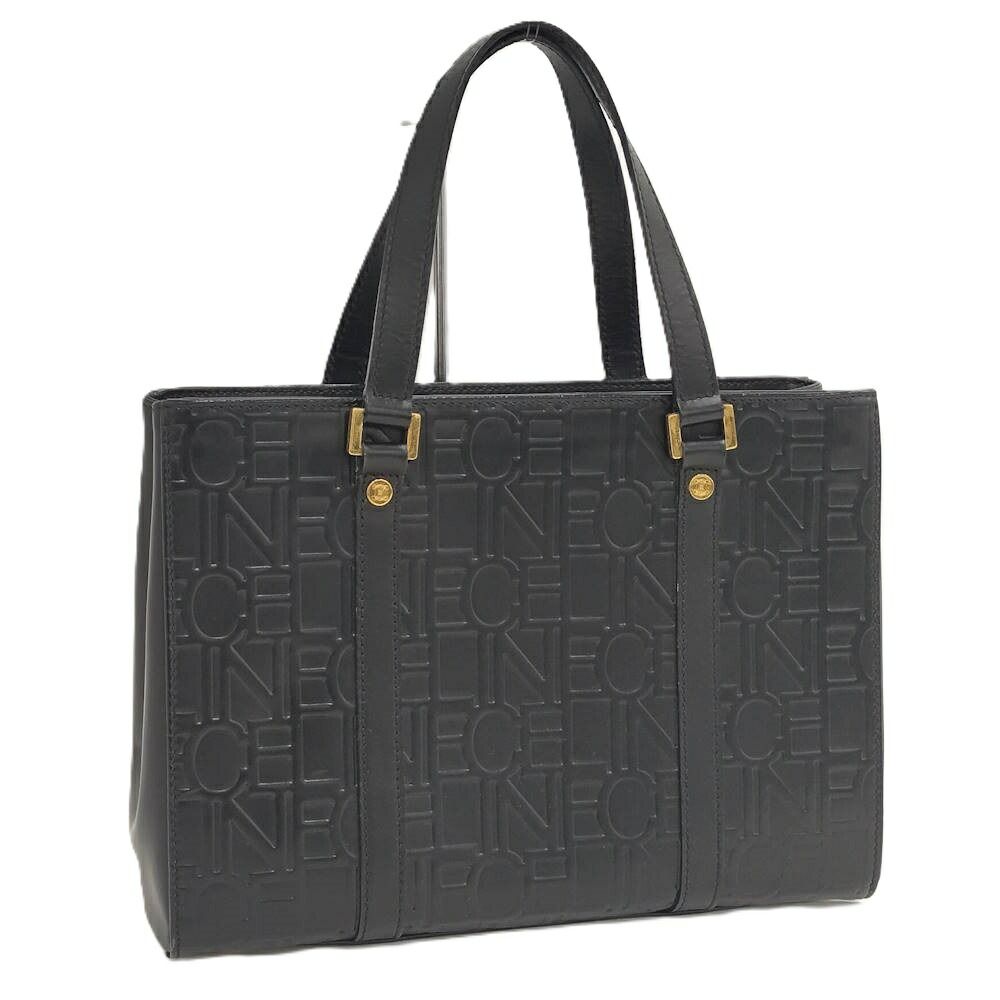 Celine Tote Bag Logo Black Leather