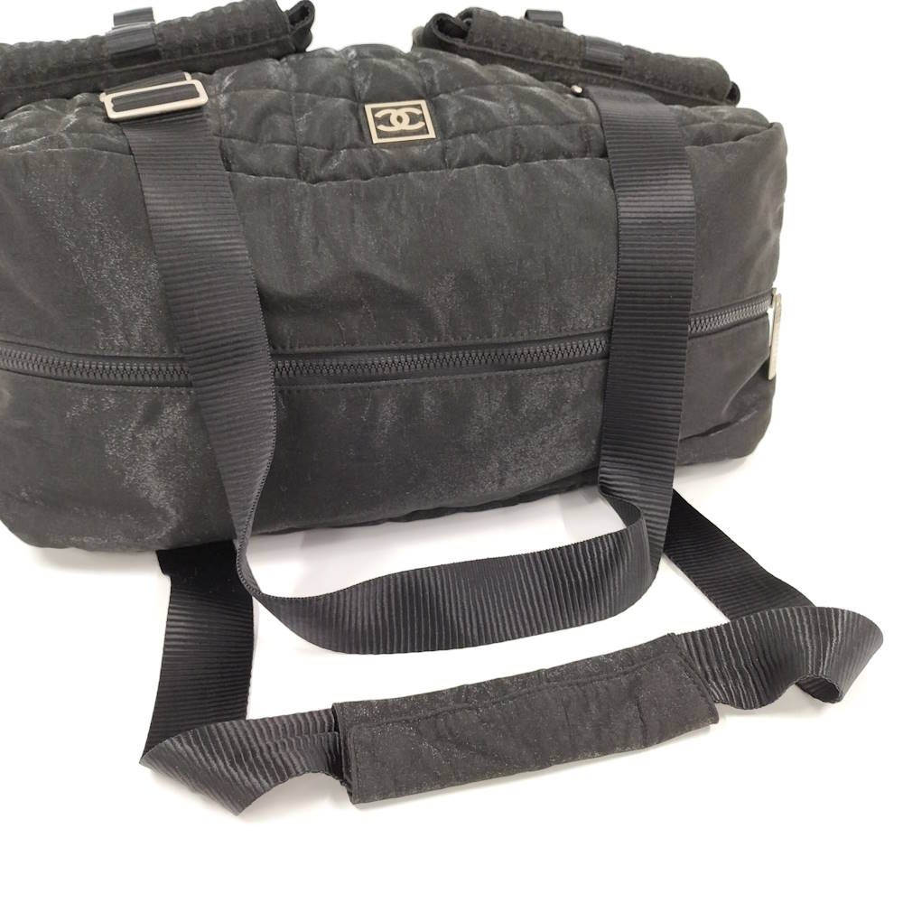 Chanel Boston Bag Sports Line Chocolate Bar Stitch Logo Nylon Canvas Black — view 4