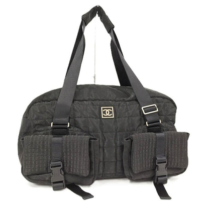 Chanel Boston Bag Sports Line Chocolate Bar Stitch Logo Nylon Canvas Black