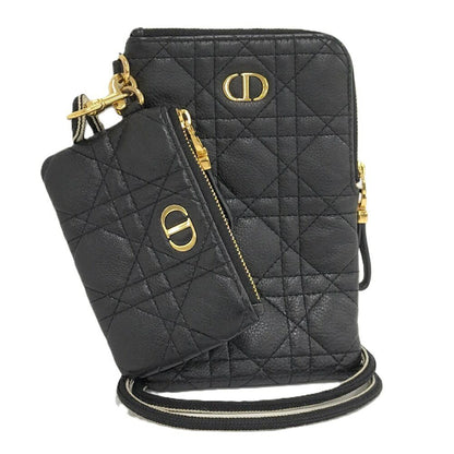 Dior Cannage Caro Multi Function Phone Pouch Leather Black