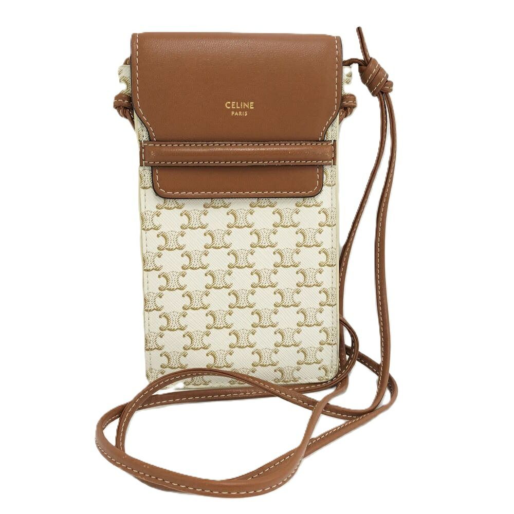 Celine Phone Pouch Leather Brown Ivory