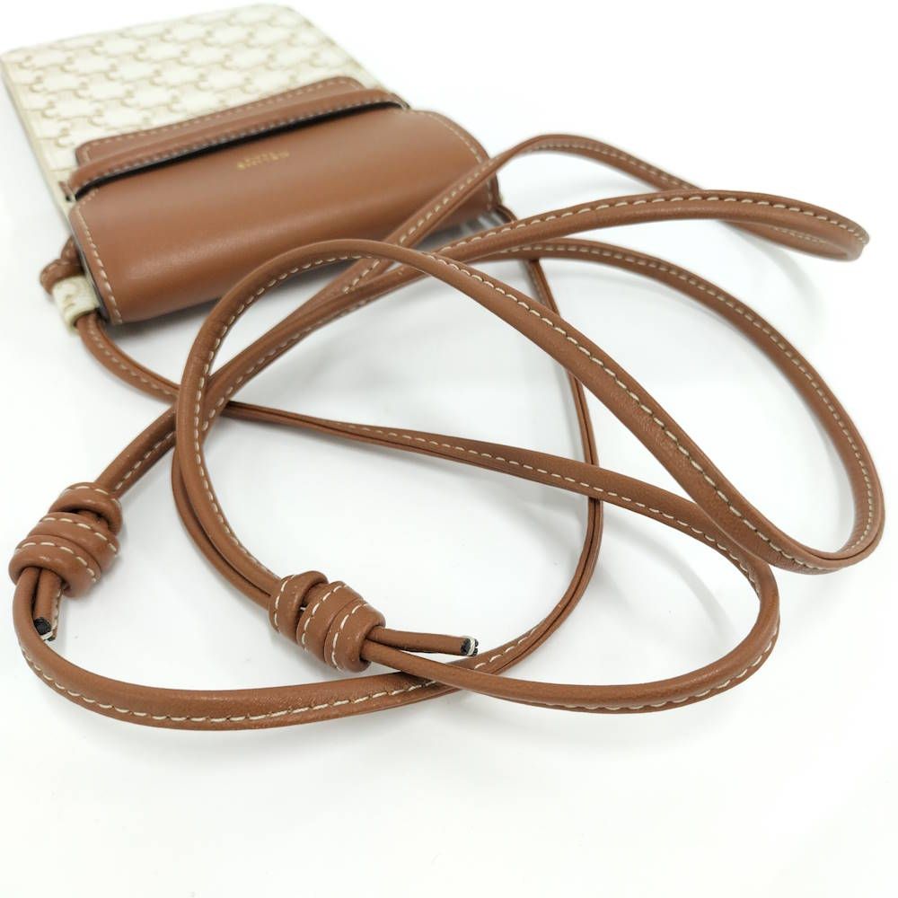 Celine Phone Pouch Leather Brown Ivory — view 5