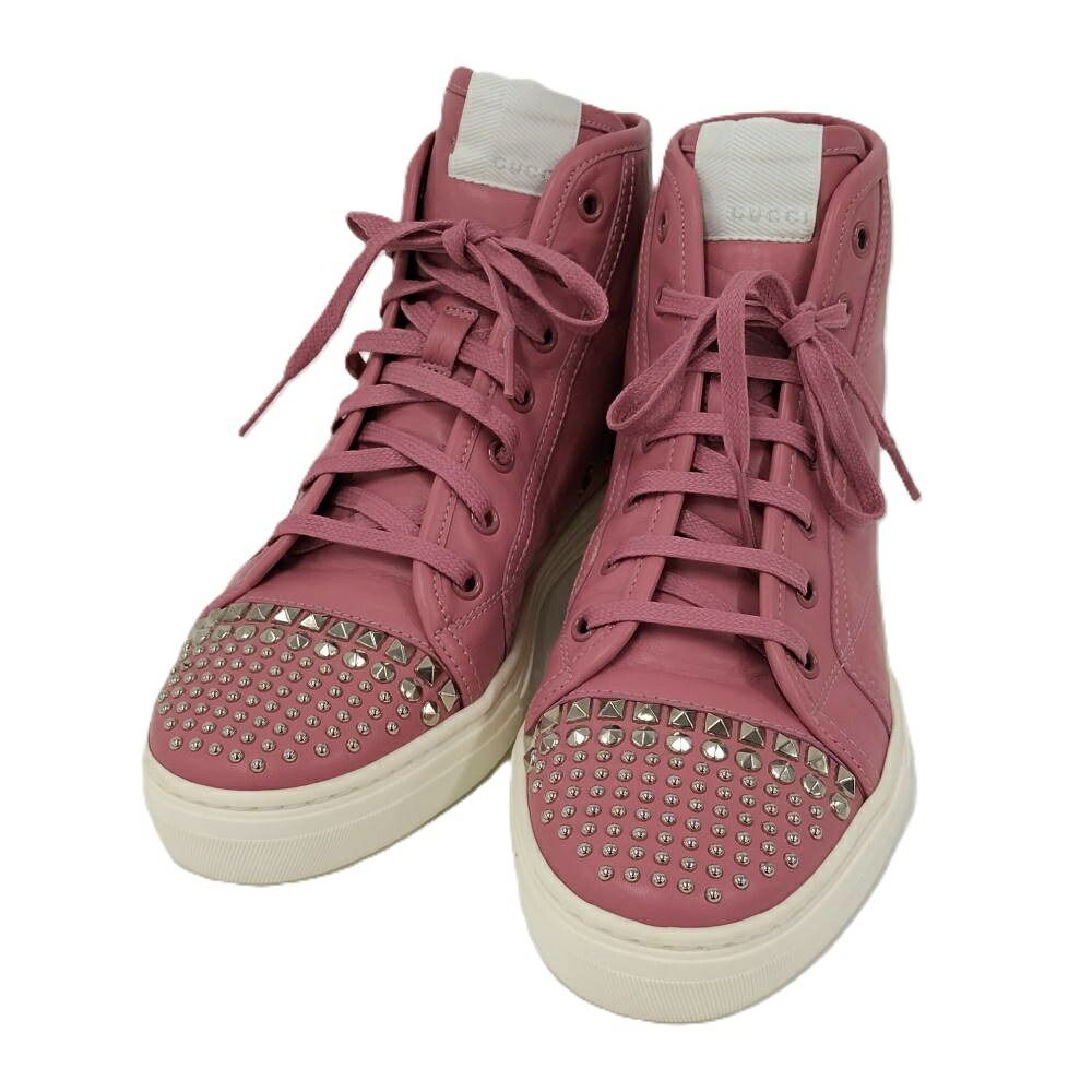Gucci Studs Sneakers Leather Pink Silver 36.5