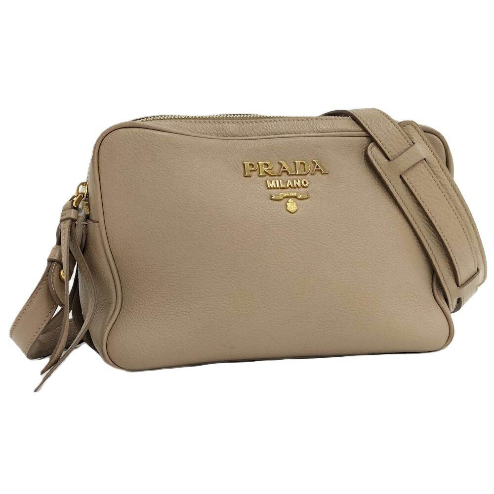 Prada Zipper Shoulder Bag Leather Beige