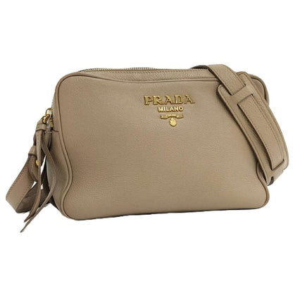 Prada Zipper Shoulder Bag Leather Beige