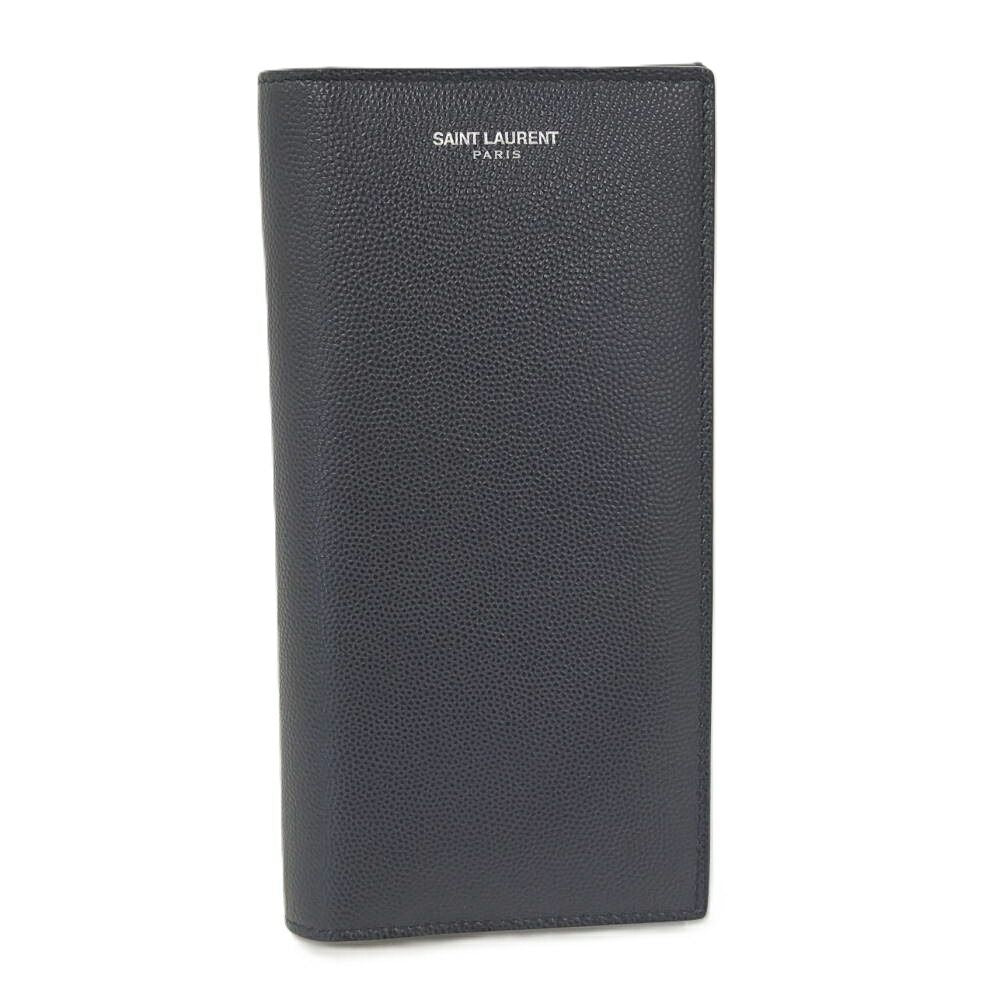 Saint Laurent Continental Wallet Bifold Logo Leather Navy
