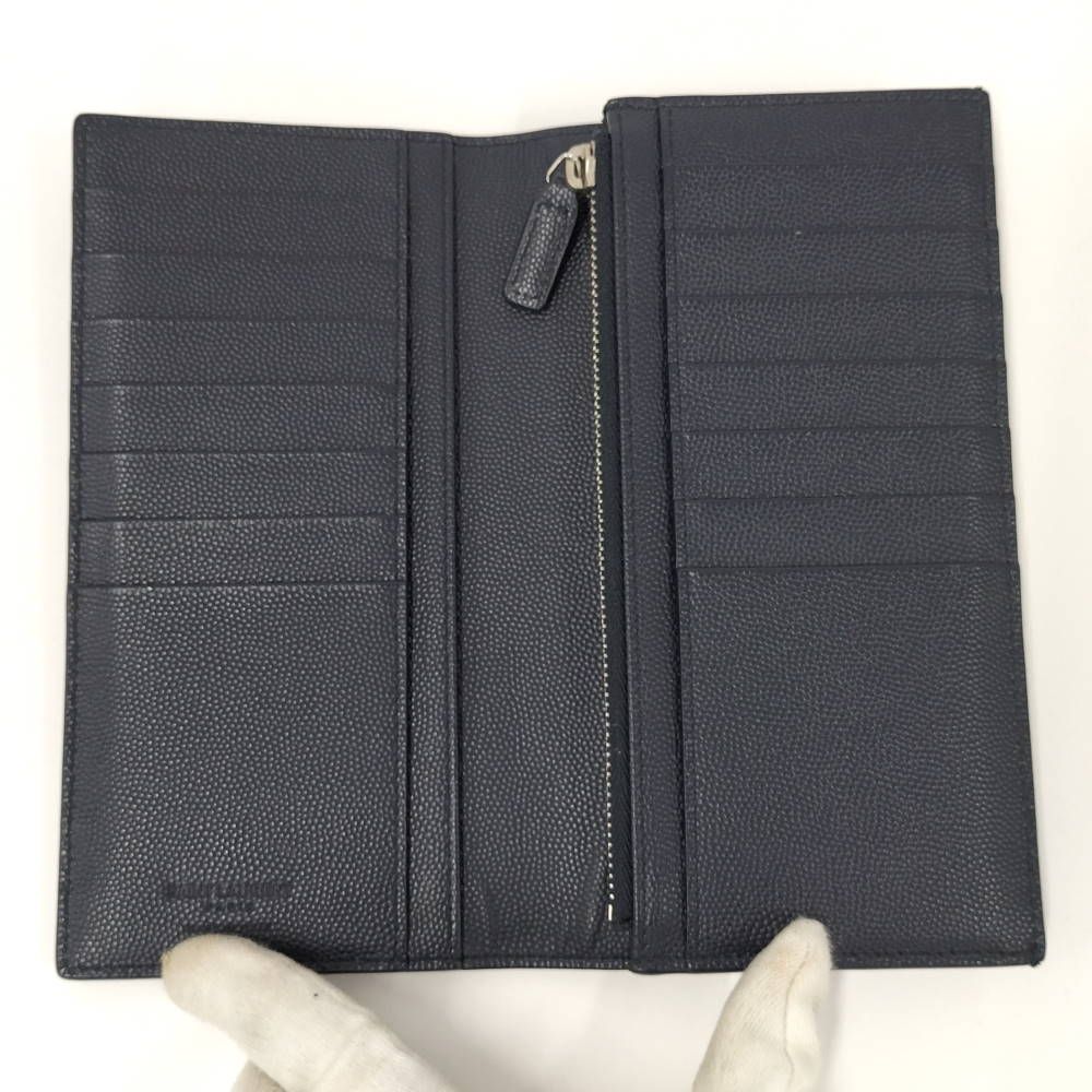 Saint Laurent Continental Wallet Bifold Logo Leather Navy — view 2