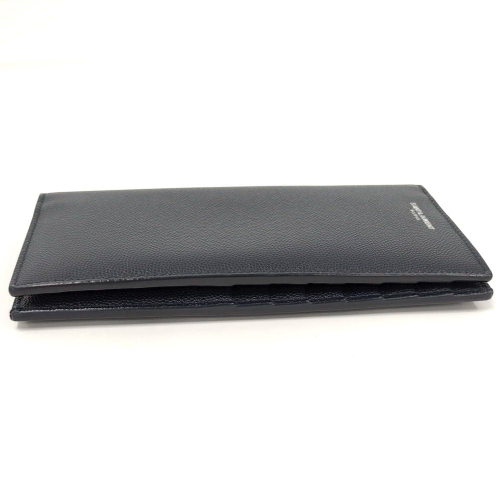 Saint Laurent Continental Wallet Bifold Logo Leather Navy — view 5