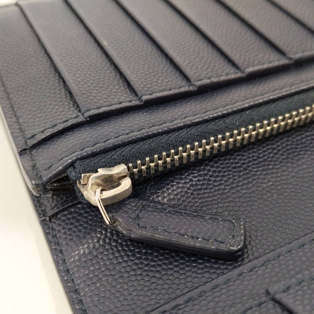 Saint Laurent Continental Wallet Bifold Logo Leather Navy — view 6