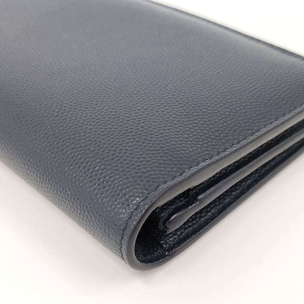 Saint Laurent Continental Wallet Bifold Logo Leather Navy — view 4