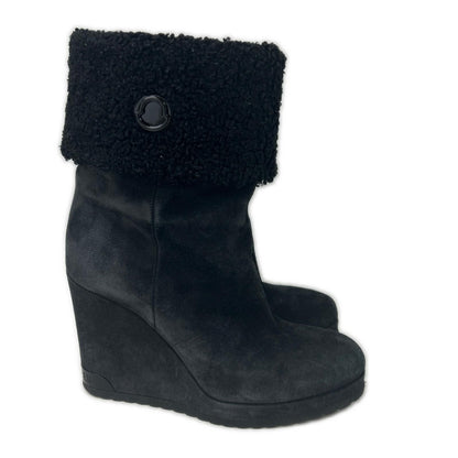 Moncler F-shearling Suede Metal Logo Short Boots — view 4