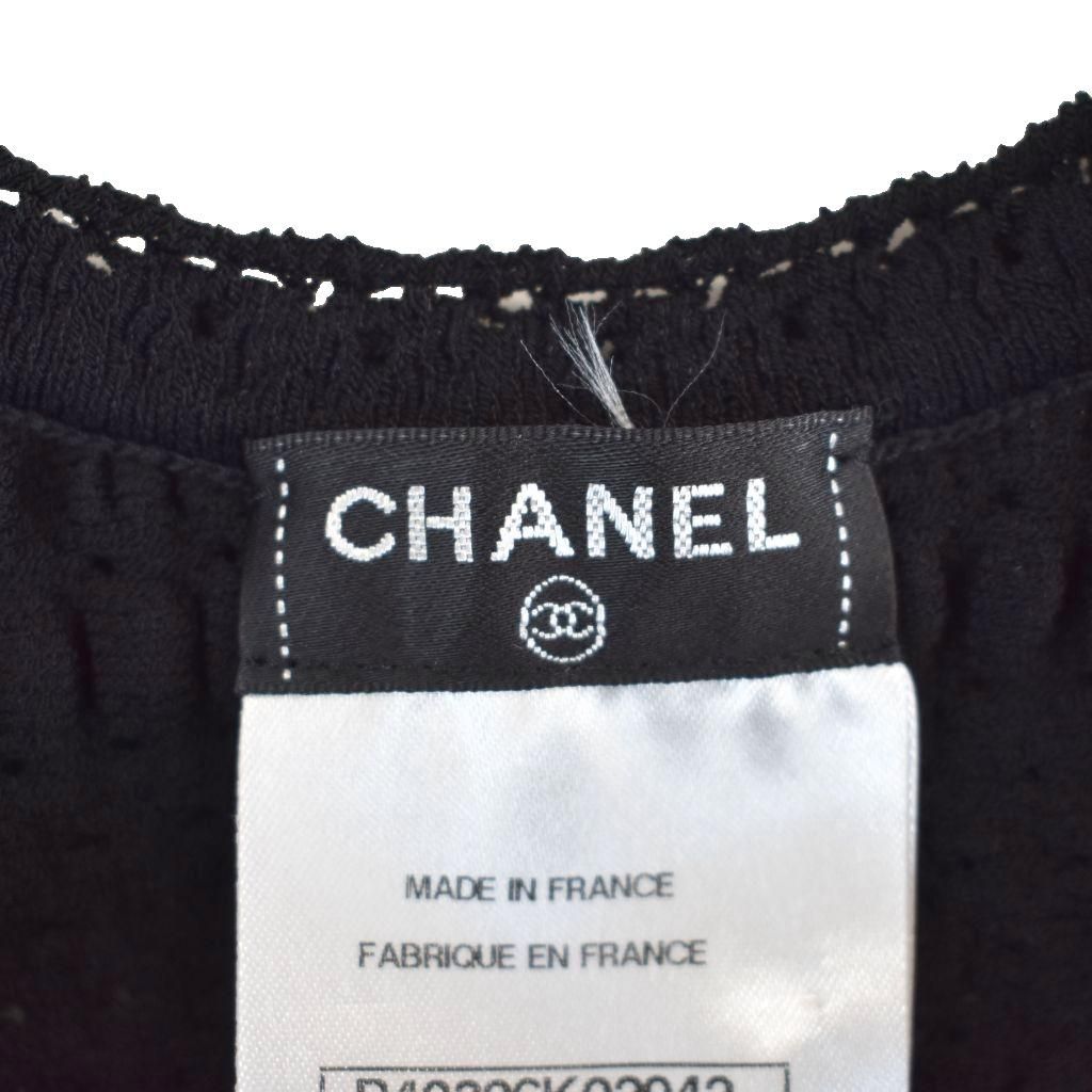 Chanel Sleeveless Neck Pencil Line Mini Crochet Dress 38 Black — view 4