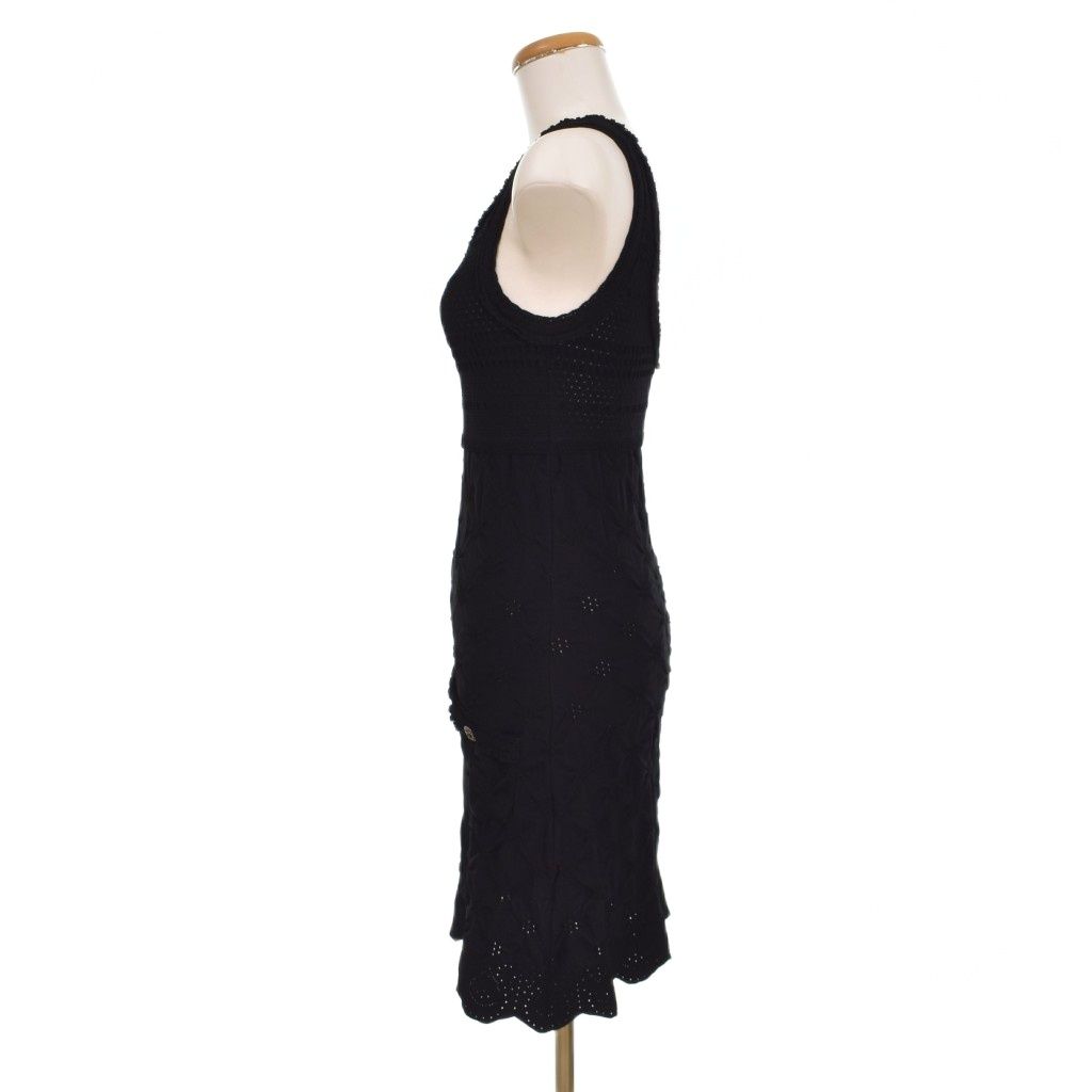 Chanel Sleeveless Neck Pencil Line Mini Crochet Dress 38 Black — view 3