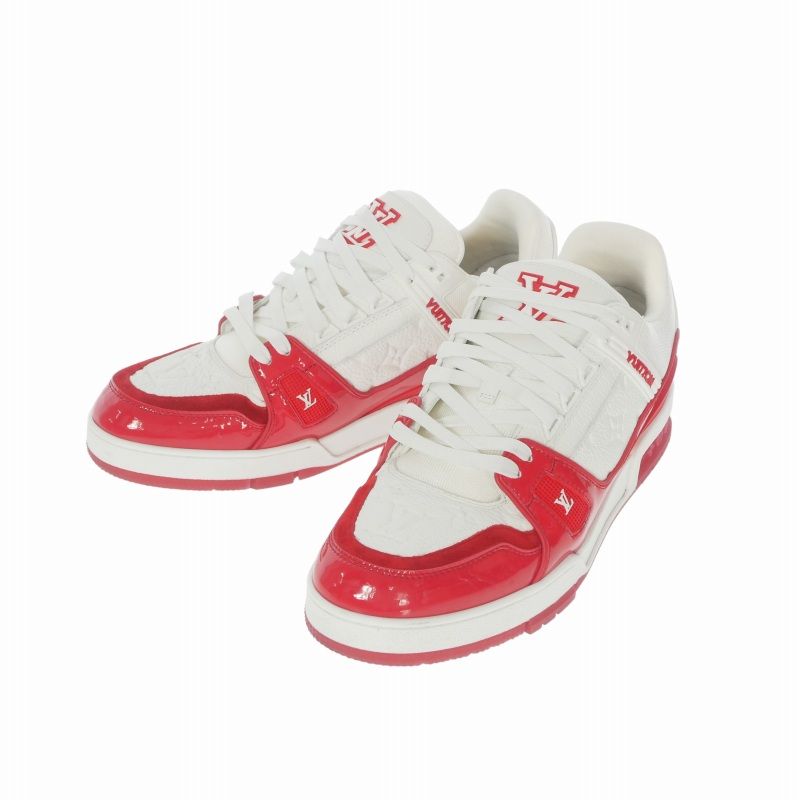 Louis Vuitton LV Trainers Calf Leather Monogram Sneakers Red White 9