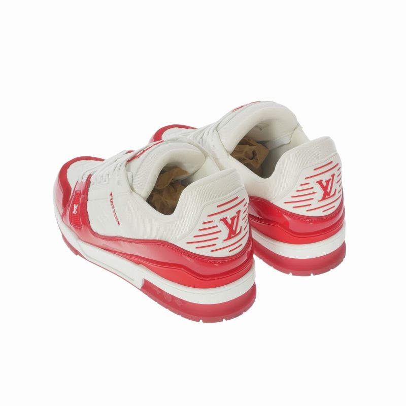 Louis Vuitton LV Trainers Calf Leather Monogram Sneakers Red White 9 — view 3
