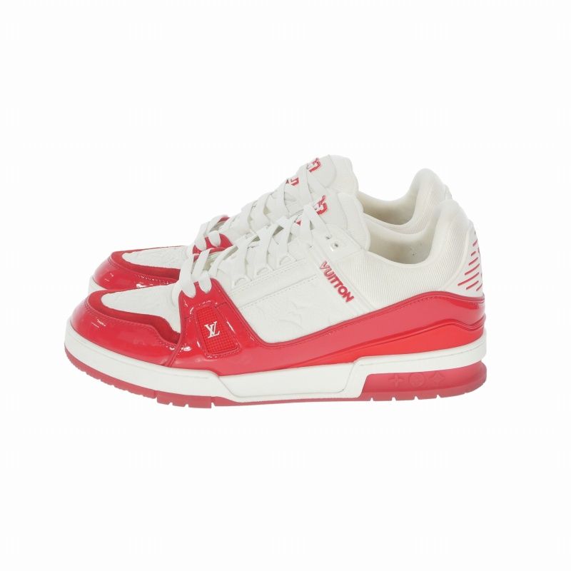 Louis Vuitton LV Trainers Calf Leather Monogram Sneakers Red White 9 — view 2