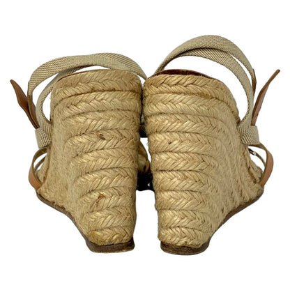 Hermes Sandals Brown Beige Wedge Sole Espadrilles Leather 38 — view 3