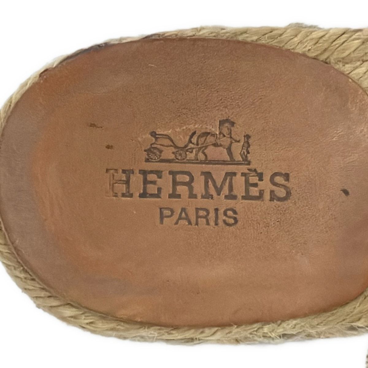 Hermes Sandals Brown Beige Wedge Sole Espadrilles Leather 38 — view 5