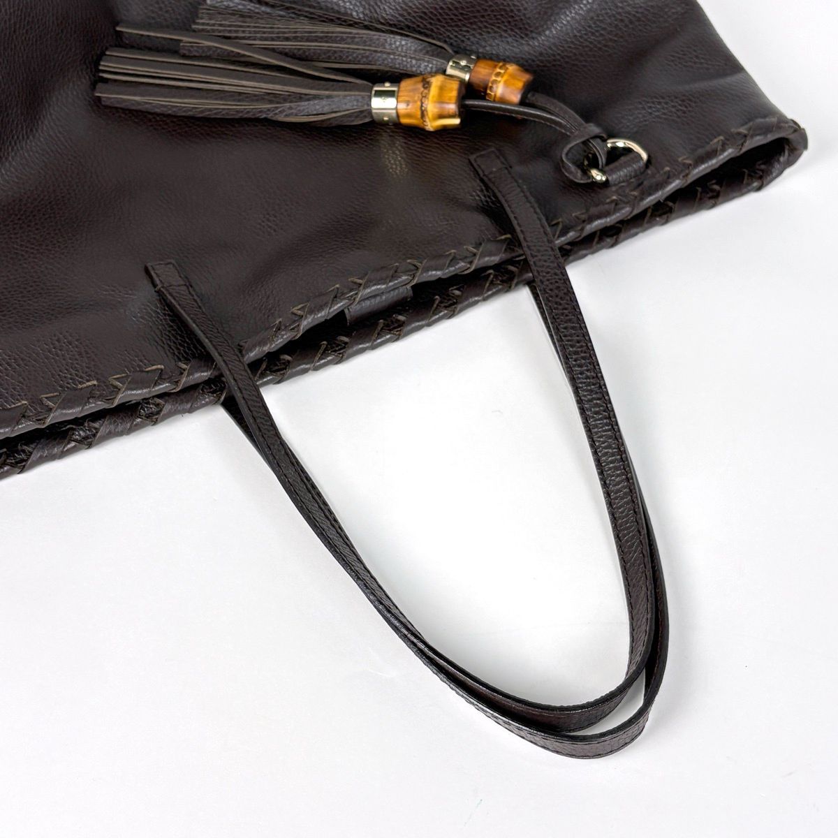 Gucci Bamb Tote Bag Tassel Fringe Leather Brown — view 6