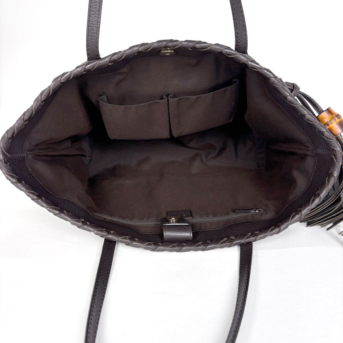 Gucci Bamb Tote Bag Tassel Fringe Leather Brown — view 7