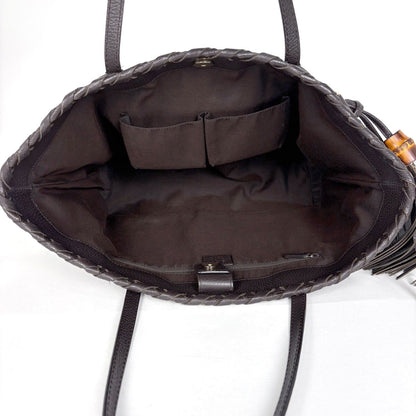 Gucci Bamb Tote Bag Tassel Fringe Leather Brown — view 7