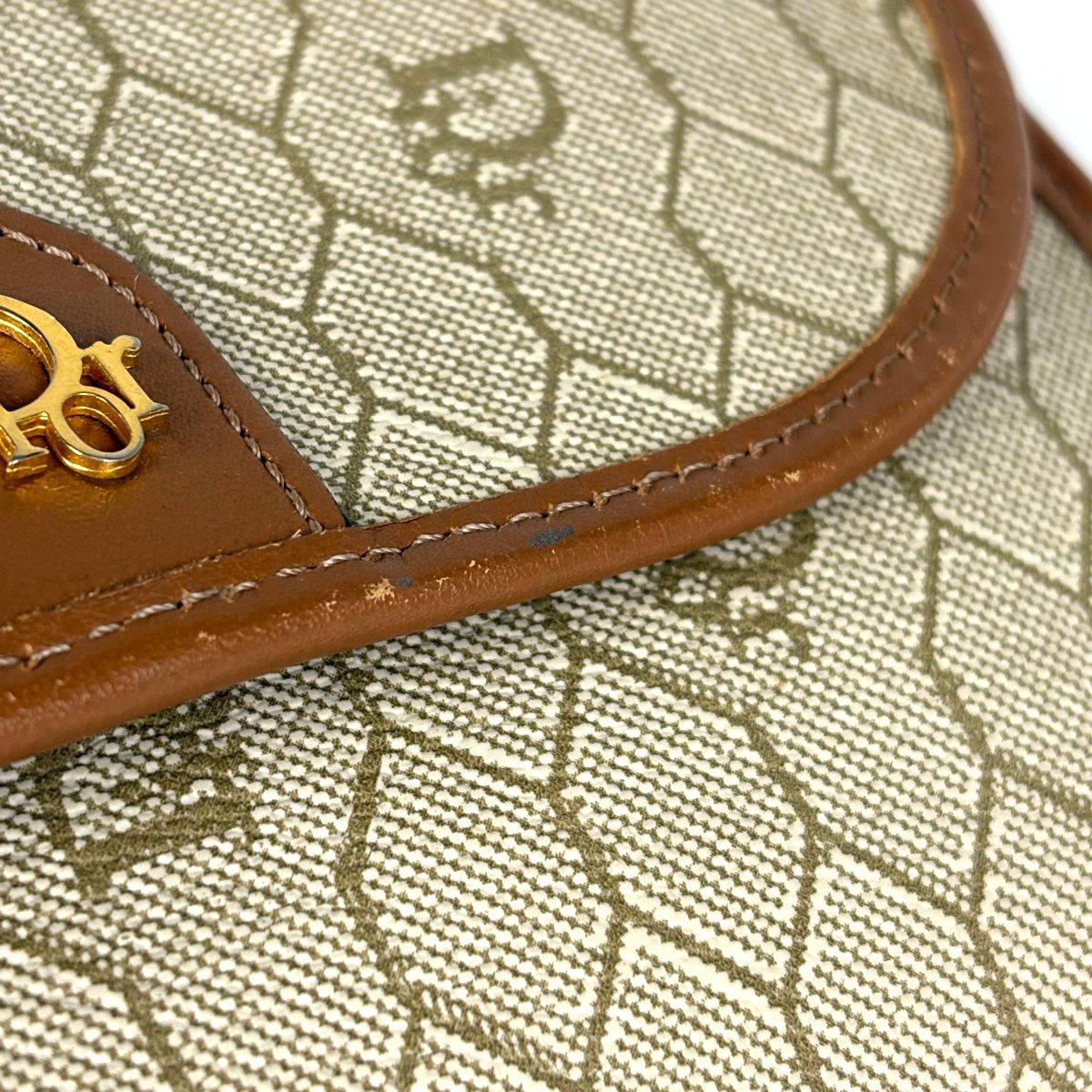 Dior Honeycomb Pattern Shoulder Bag Pochette Beige Brown — view 4