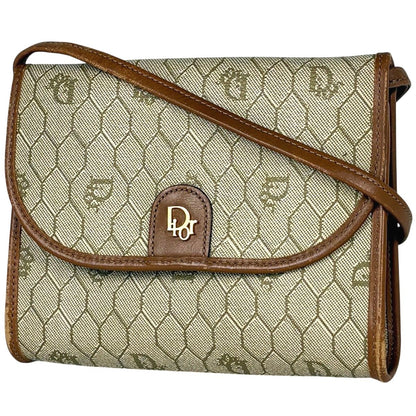 Dior Honeycomb Pattern Shoulder Bag Pochette Beige Brown