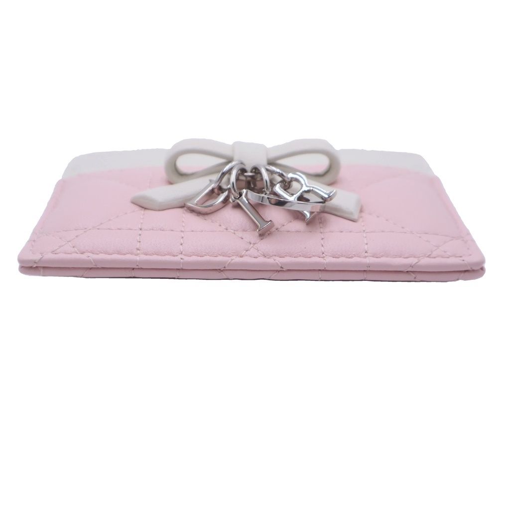 Dior Monsieur Lady Dior Cannage Leather Card Case Pink White — view 4