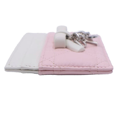 Dior Monsieur Lady Dior Cannage Leather Card Case Pink White — view 3