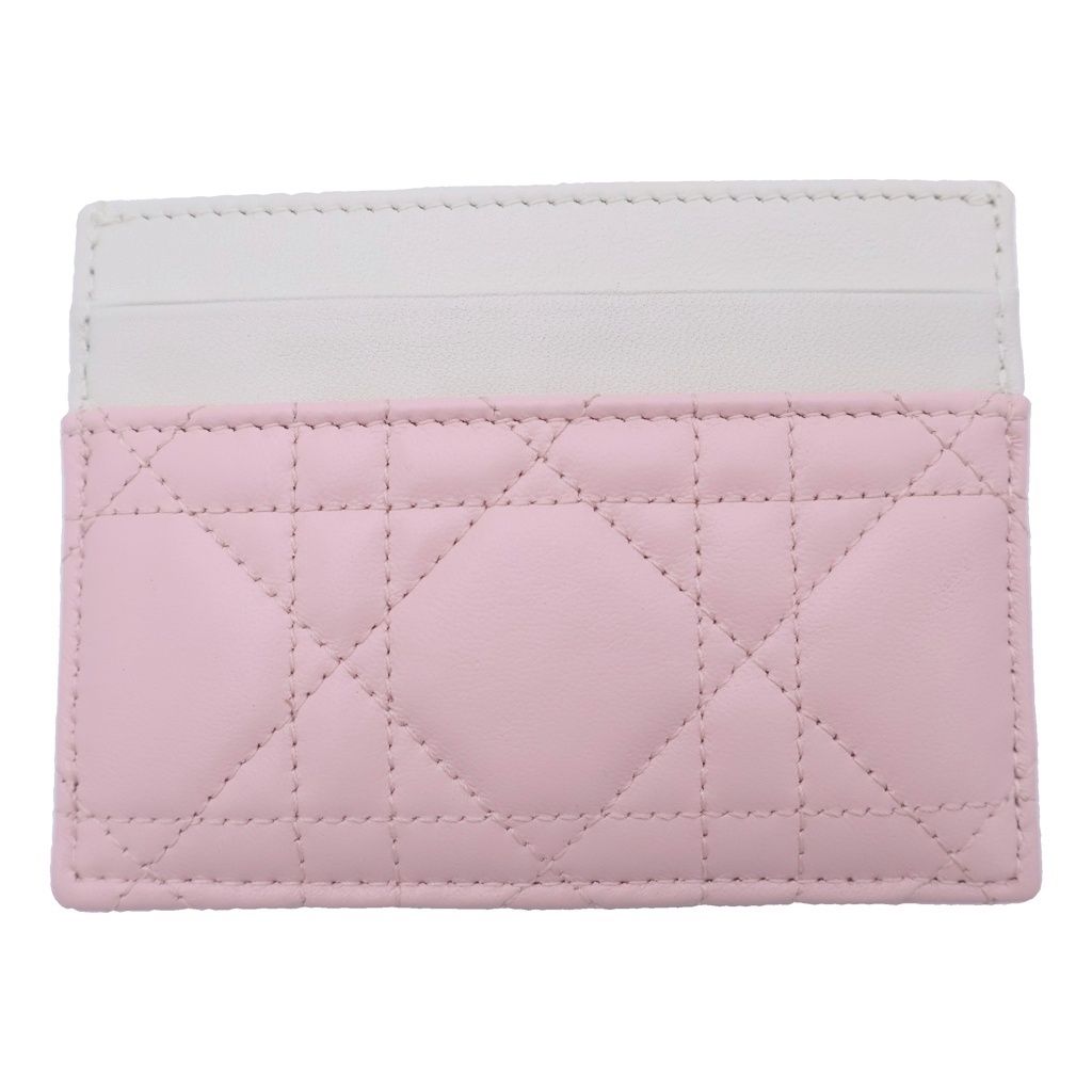 Dior Monsieur Lady Dior Cannage Leather Card Case Pink White — view 2
