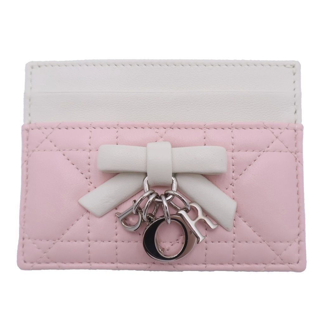 Dior Monsieur Lady Dior Cannage Leather Card Case Pink White