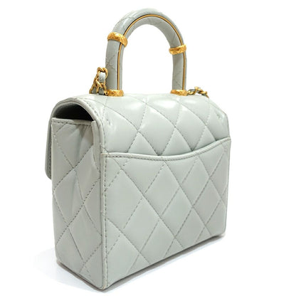 Chanel Top Handle Mini Flap Quilted Shoulder Bag Lambskin Light Blue — view 2
