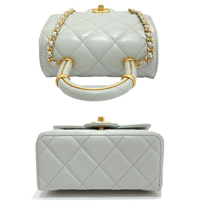 Chanel Top Handle Mini Flap Quilted Shoulder Bag Lambskin Light Blue — view 3