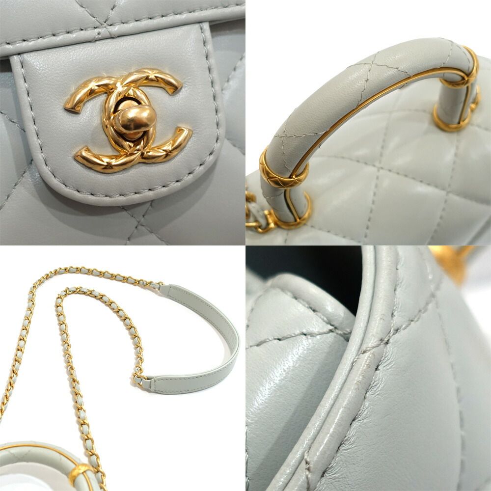 Chanel Top Handle Mini Flap Quilted Shoulder Bag Lambskin Light Blue — view 6