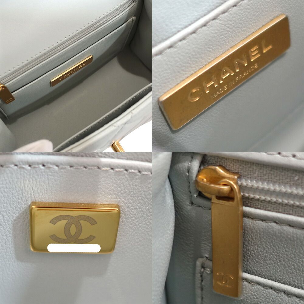 Chanel Top Handle Mini Flap Quilted Shoulder Bag Lambskin Light Blue — view 5