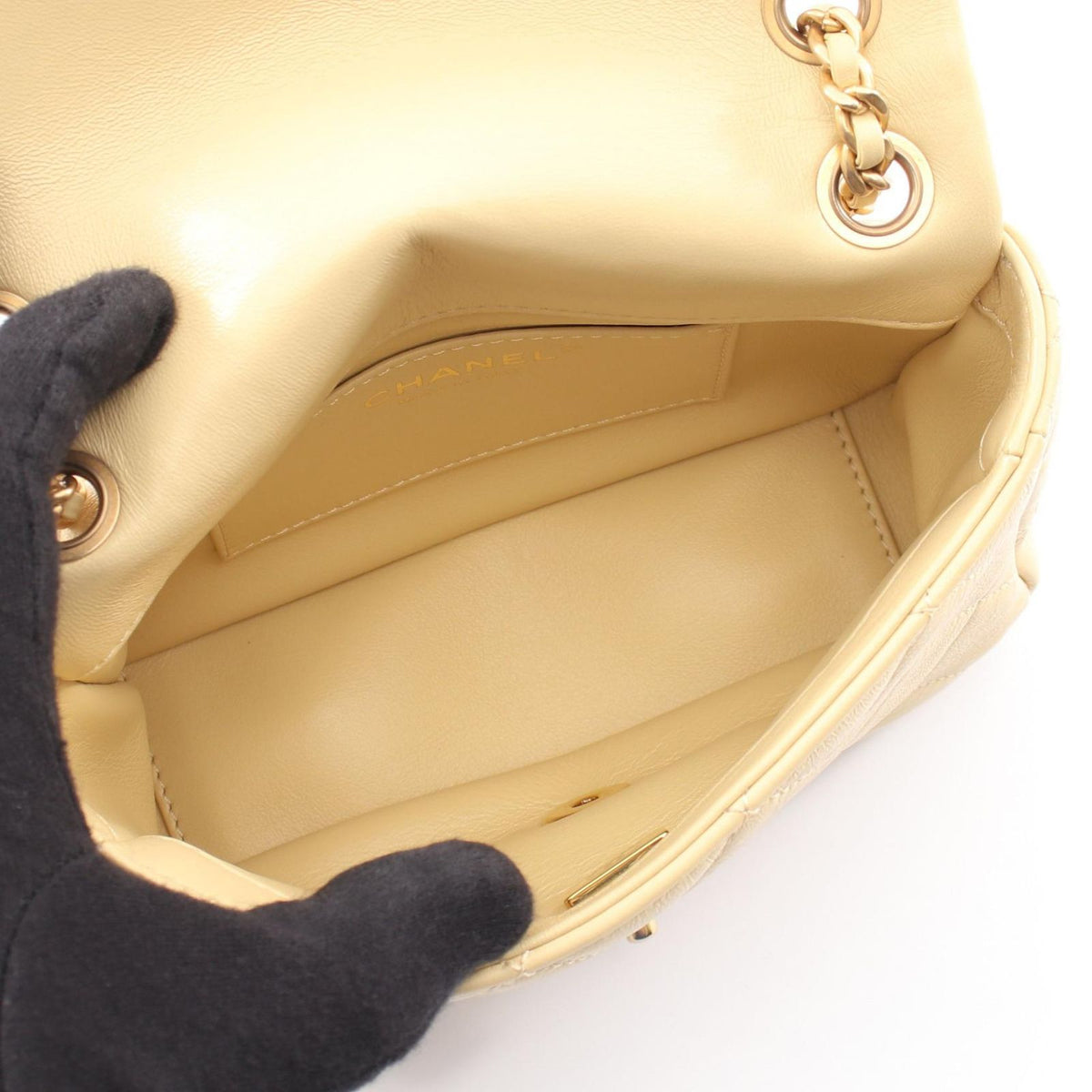Chanel Shoulder Bag Mini Quilted Yellow Leather Mini Chain — view 3