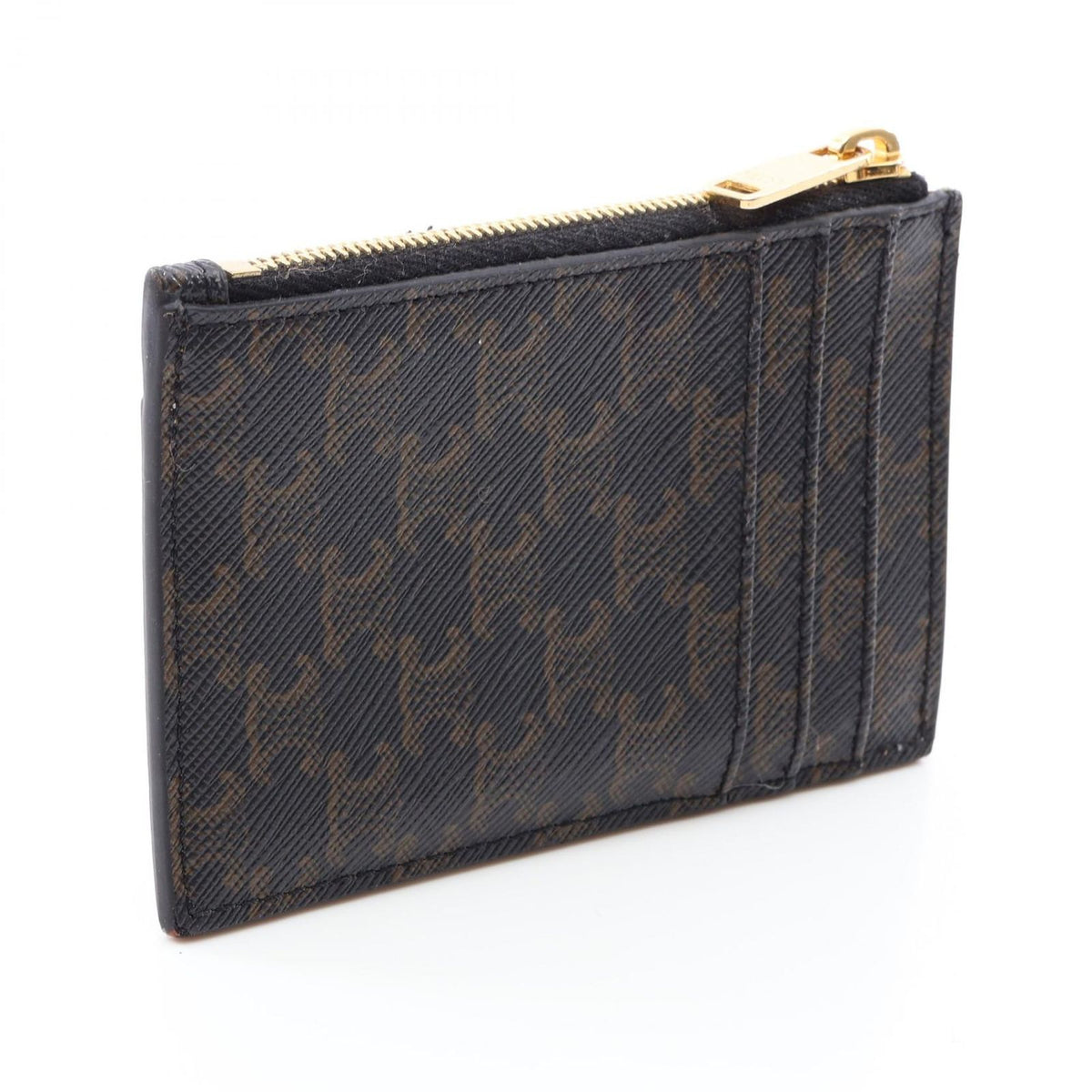 Celine Card Case Triomphe Brown Black Leather Holder — view 2
