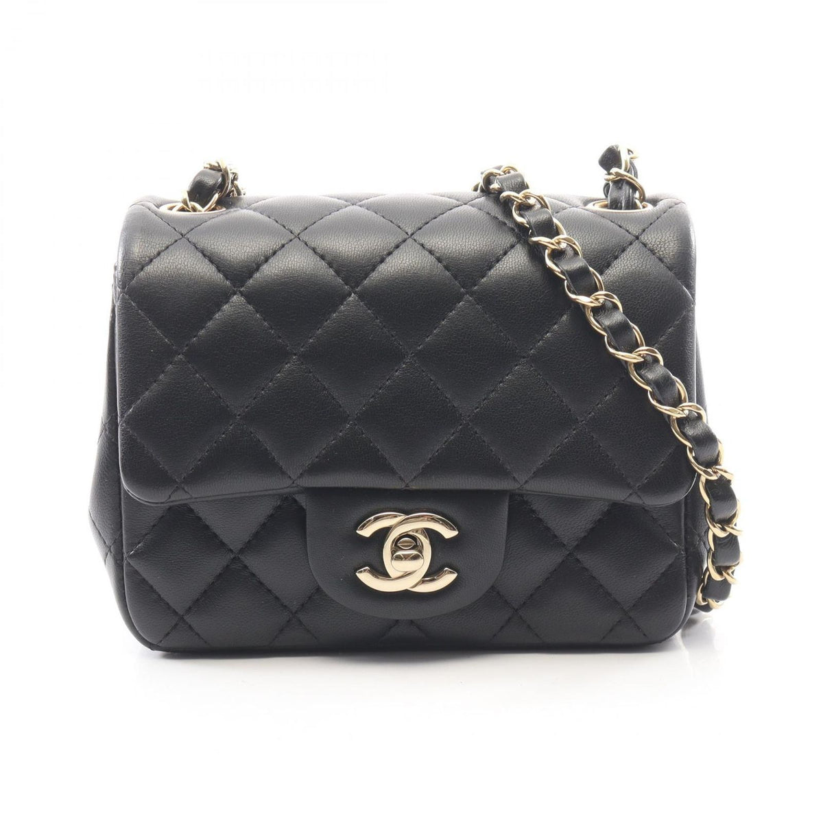Chanel Shoulder Bag Mini Quilted Black Lambskin Chain