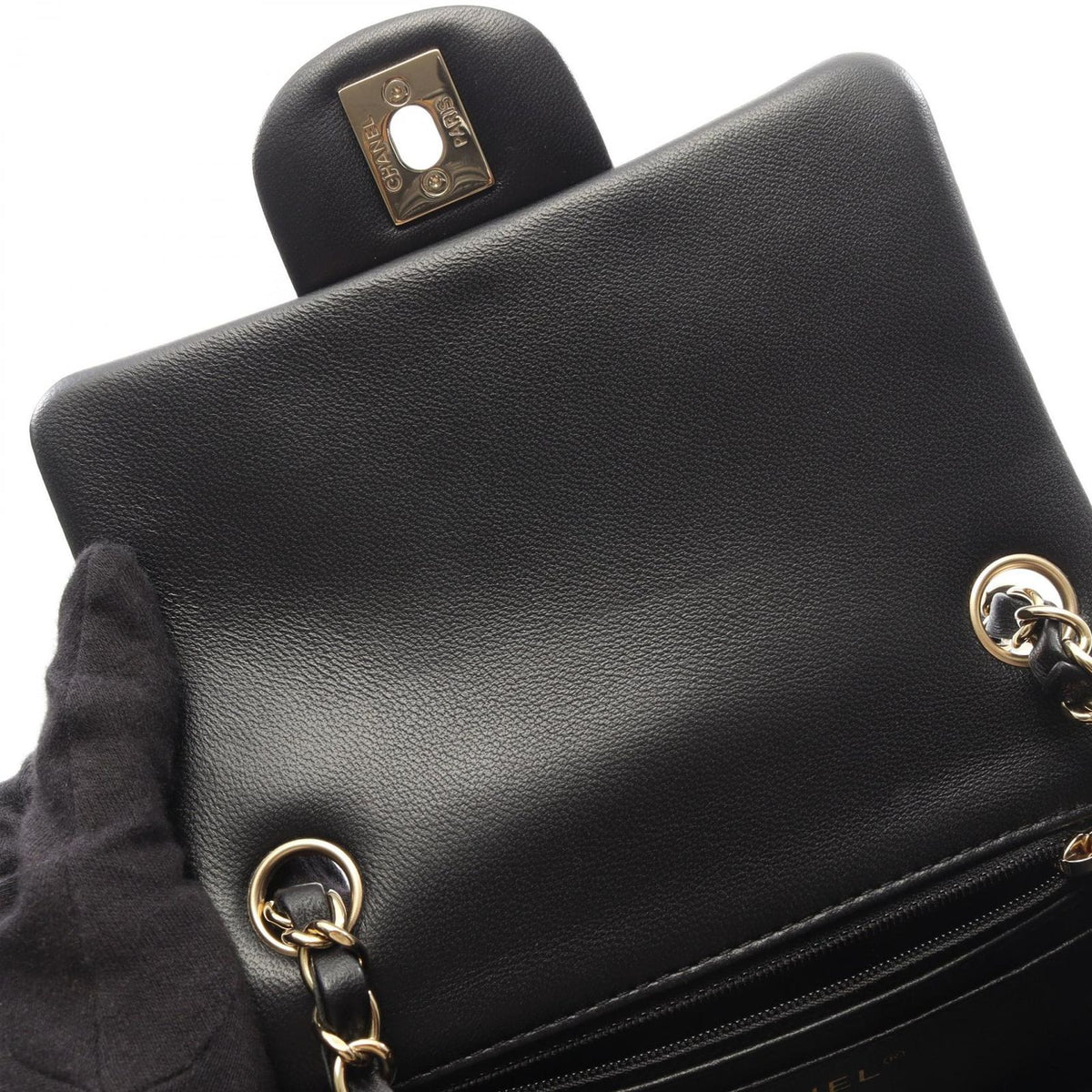 Chanel Shoulder Bag Mini Quilted Black Lambskin Chain — view 7
