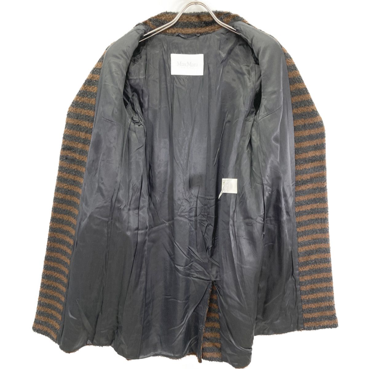 Max Mara Brown Black Alpaca Cowl Border Jagi Coat 42 — view 3
