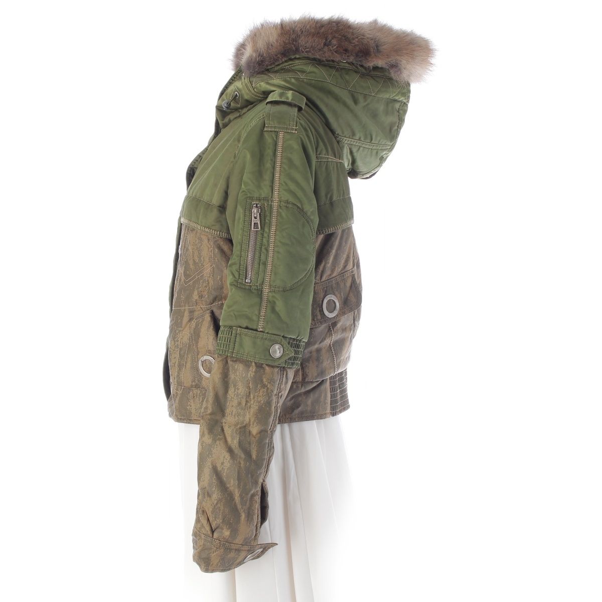 Dior Cotton Nylon Fur Bomber Jacket Green Khaki 42 — view 3