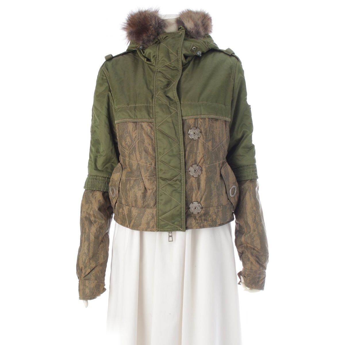 Dior Cotton Nylon Fur Bomber Jacket Green Khaki 42