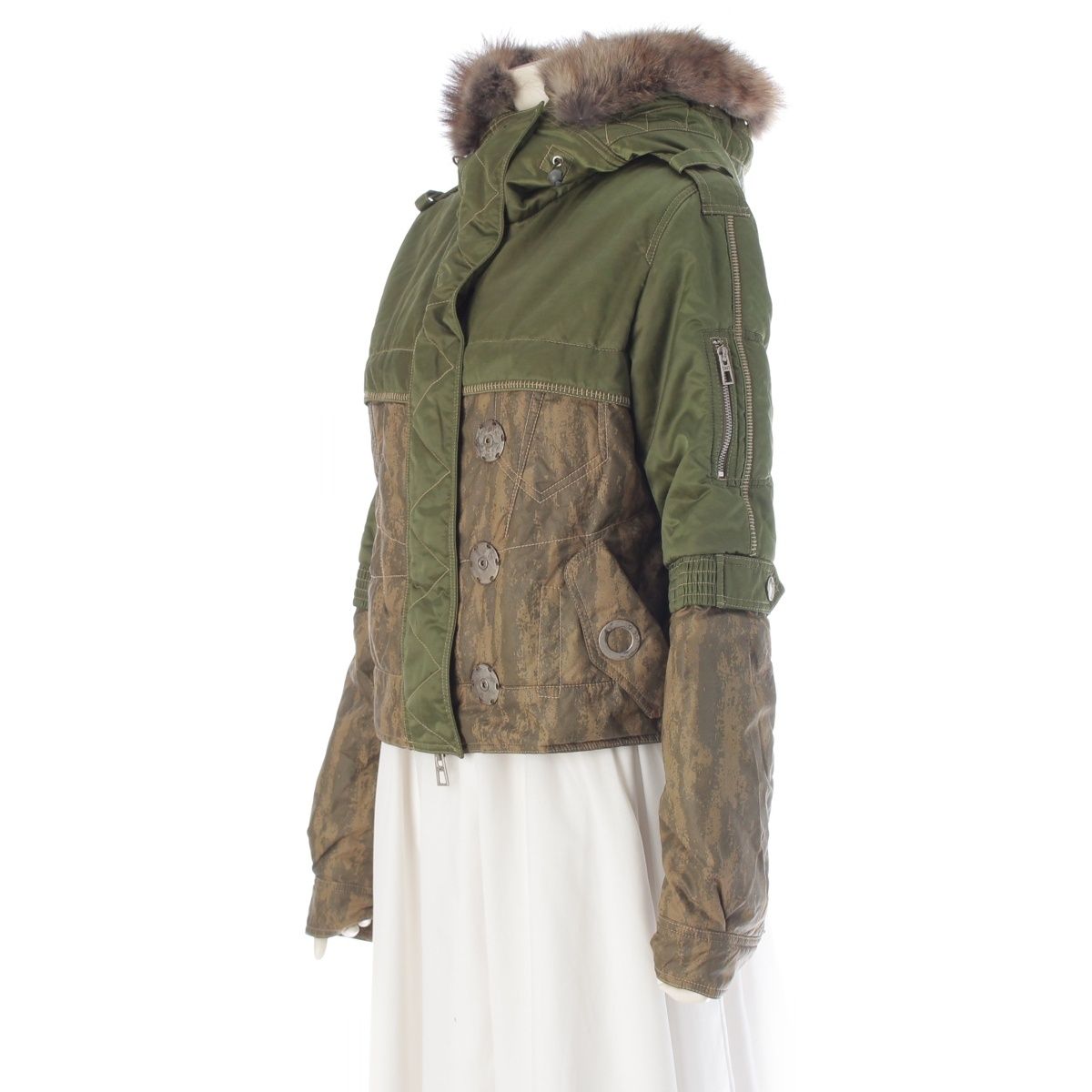 Dior Cotton Nylon Fur Bomber Jacket Green Khaki 42 — view 2