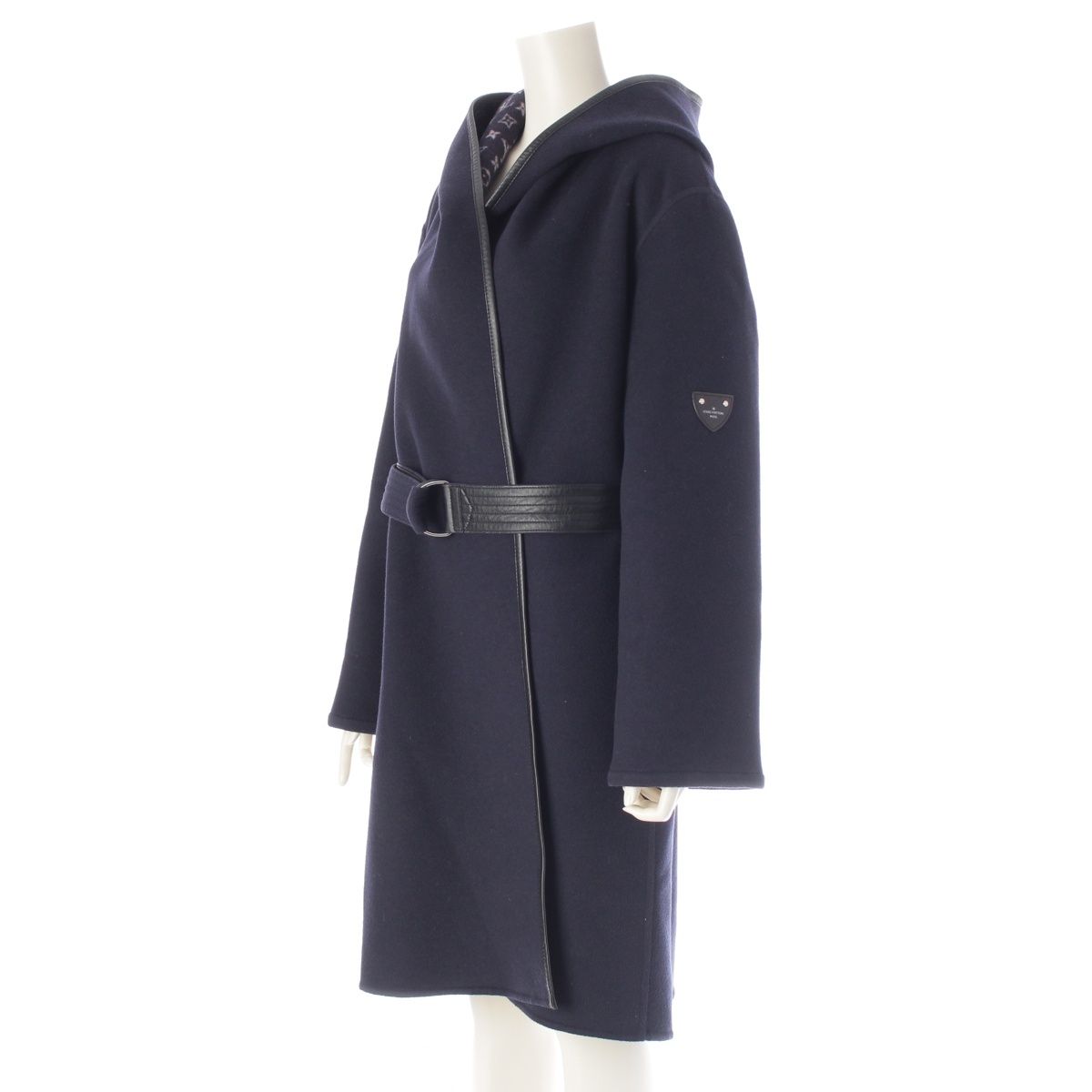 Louis Vuitton Wool Silk Monogram Wrap Footed Coat FF Navy 38 — view 2