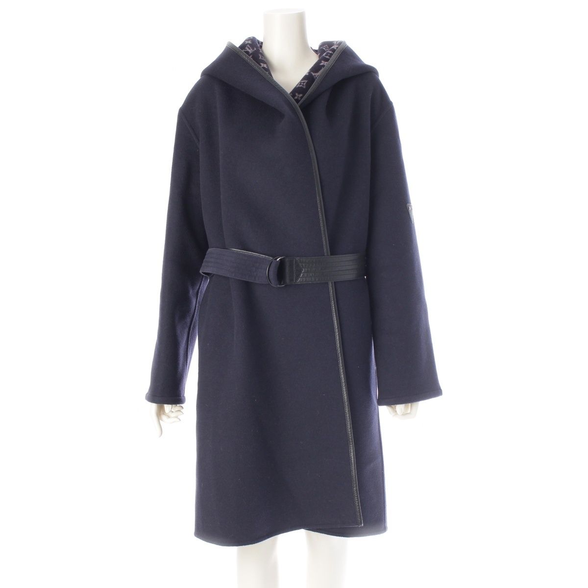 Louis Vuitton Wool Silk Monogram Wrap Footed Coat FF Navy 38