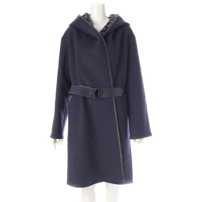 Louis Vuitton Wool Silk Monogram Wrap Footed Coat FF Navy 38